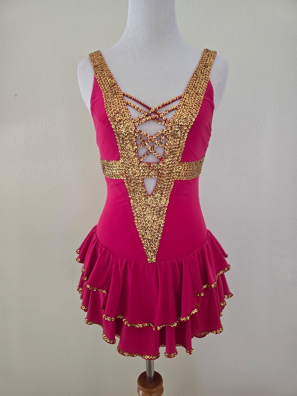 Fuchsia Dance Dress with Gold Sequin Trim